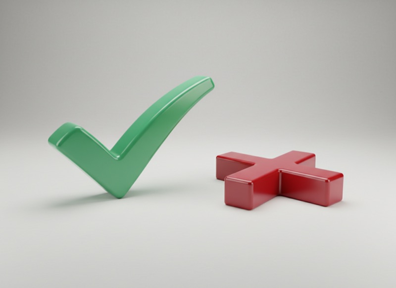 A green tick and a red cross side by side, signalling approval and denial against FinOps criteria