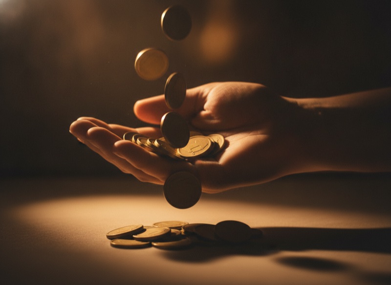 Tokens spilling from a cupped hand